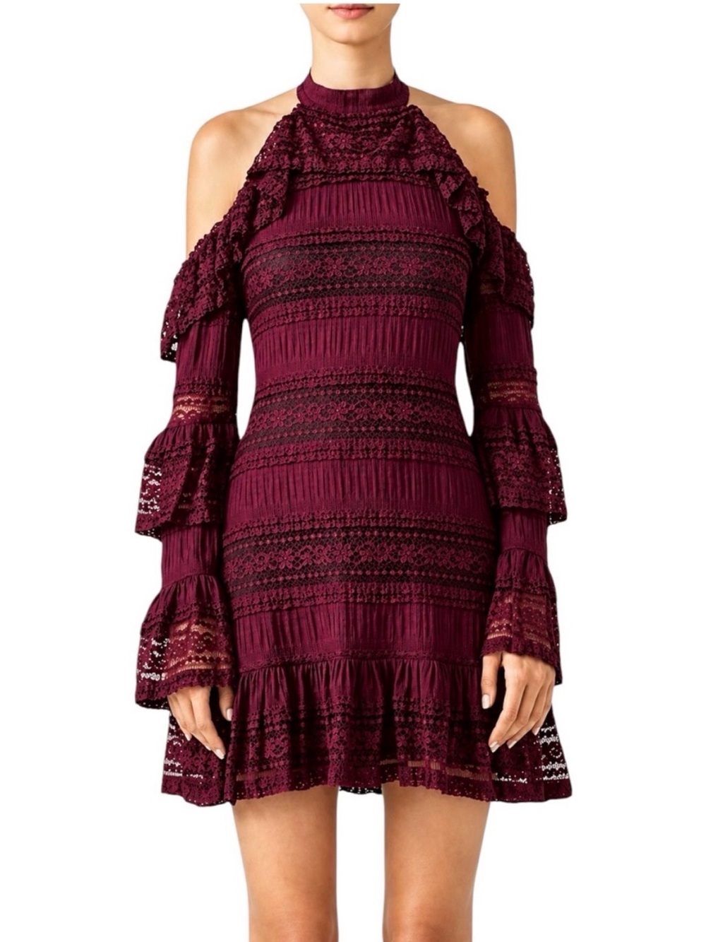 PARKER Burgundy Lace Cold Shoulder Dress XS